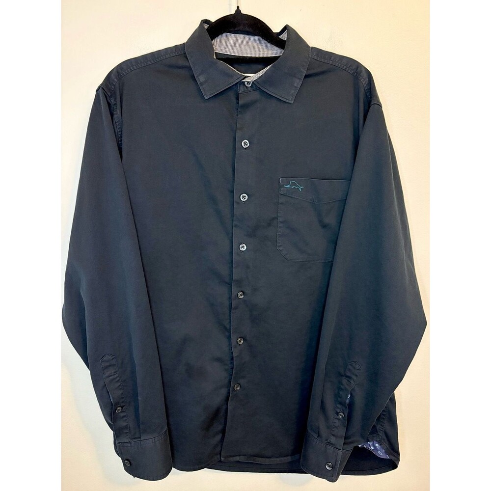 Tommy Bahama Silk Blend Button Front Shirt Black Small